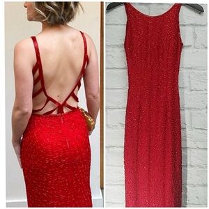 Low Back Red Beaded Gown